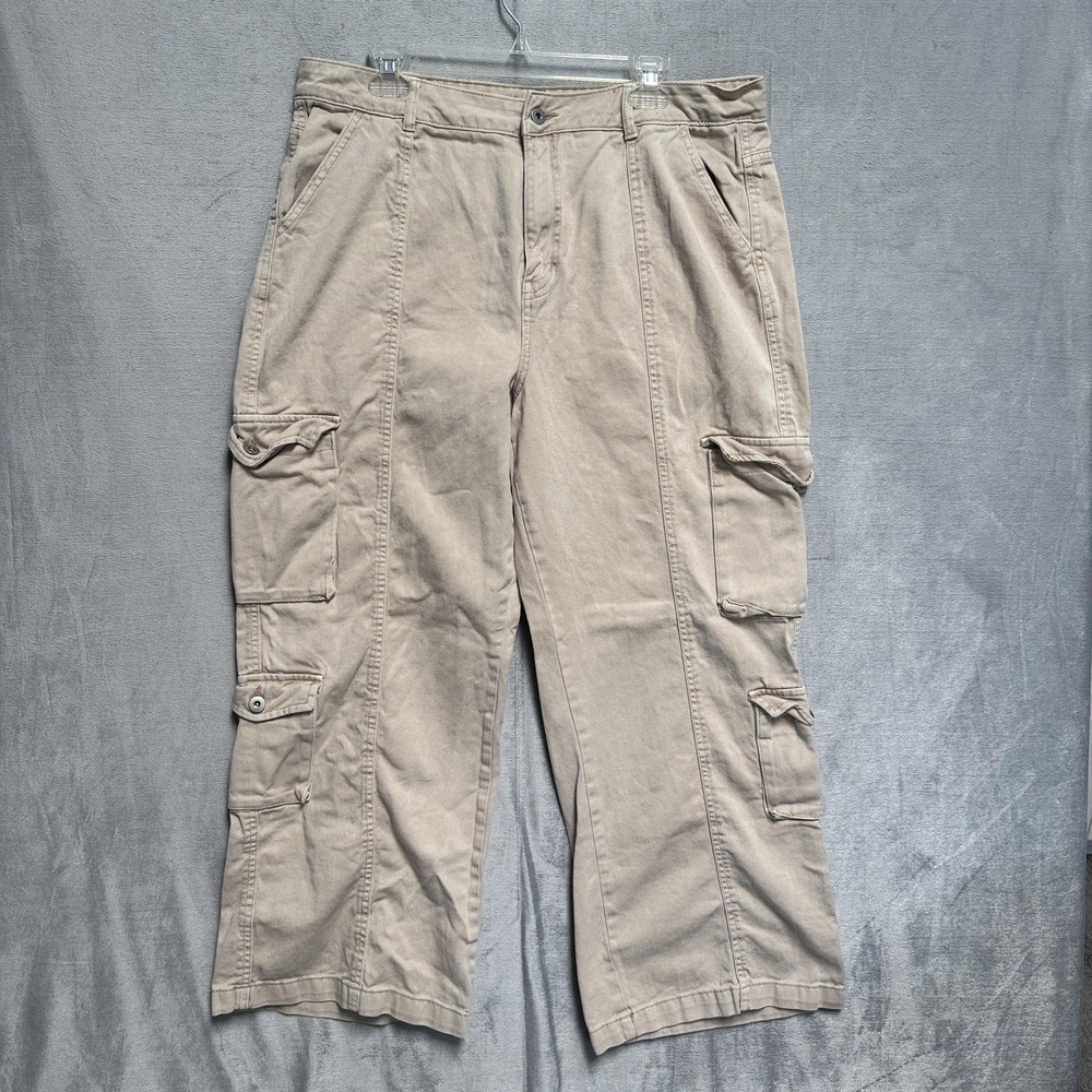 Primark Pants Womens 14 Beige Cargo Cropped Twill Capri Multi Pocket Casual